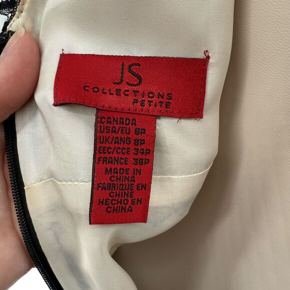 JS Collections Lace Sleeveless Dress 6P PETITE V-Neck Mesh Black Nude Cocktail - Picture 5 of 10